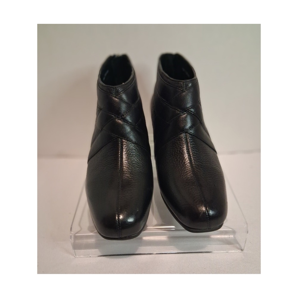 Trotters Women's Black Leather Ankle Boots Wedge Heel Size 7.5M
